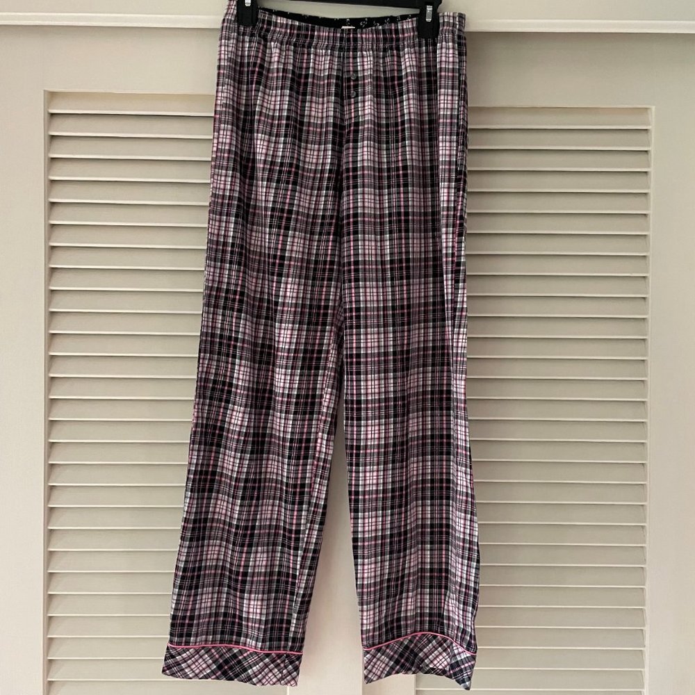 Victoria's Secret Plaid Flannel Pajama Sleep Lounge Pants Black/Pink/Silver  XS